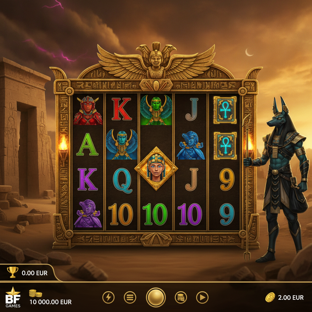 Book of Gates slot egizia con rulli dorati, simboli di divinità egizie, Anubis, piramidi e simboli Wild e Scatter del libro sacro
